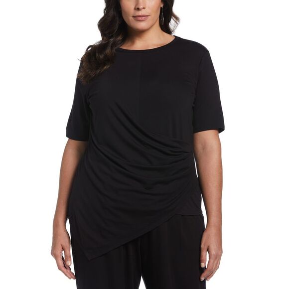 Plus Size Drape Front Knit Elbow Sleeve Top - Picture 1 of 1